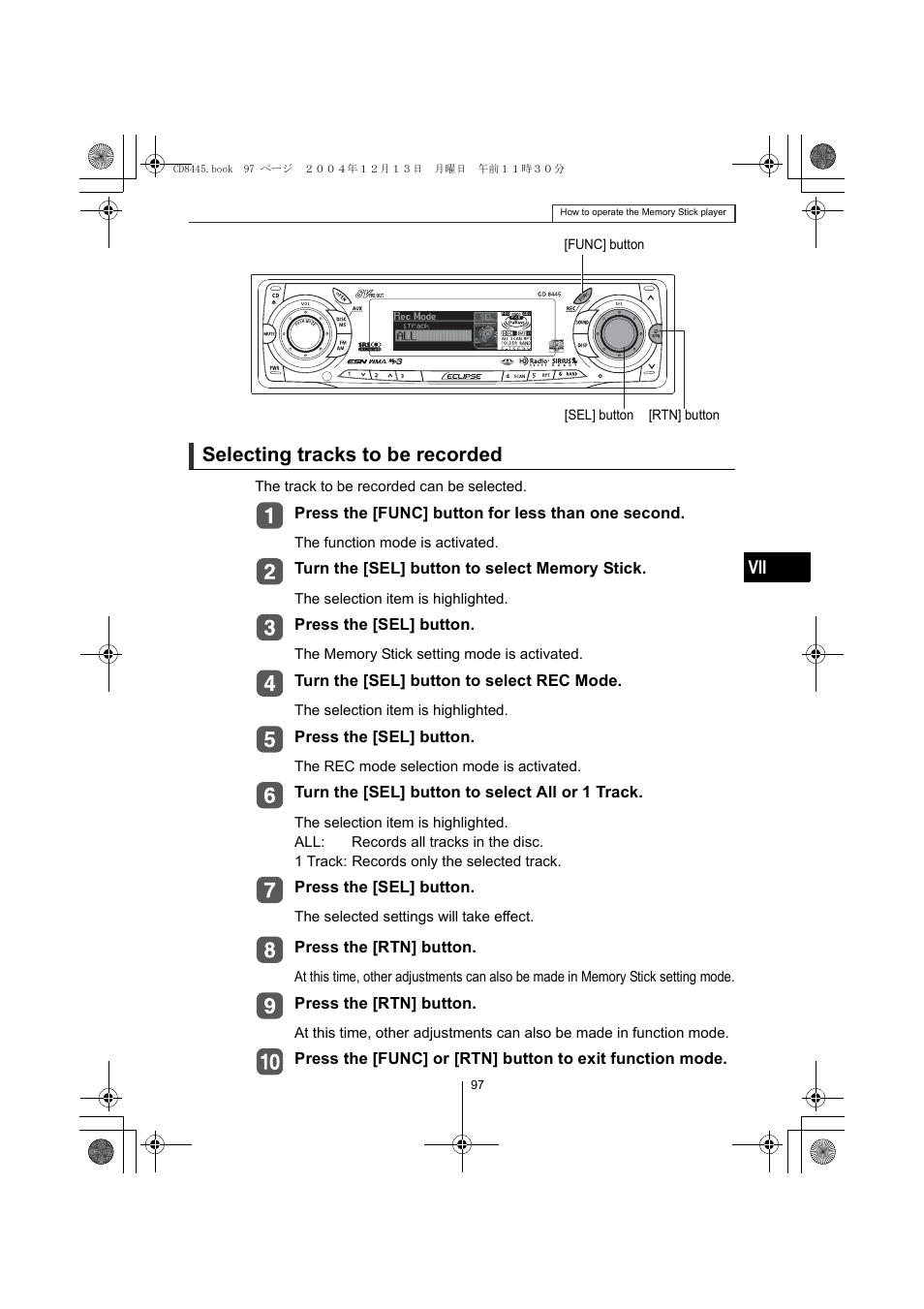 Selecting tracks to be recorded | Eclipse - Fujitsu Ten CD8445 User Manual | Page 97 / 212