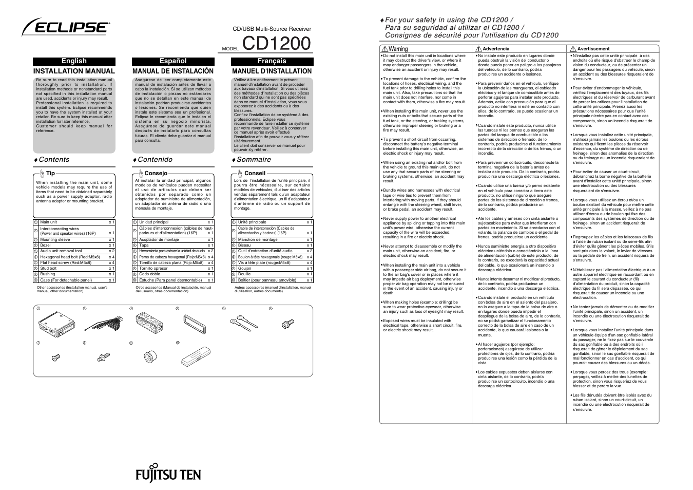 Eclipse - Fujitsu Ten CD1200 User Manual | 8 pages