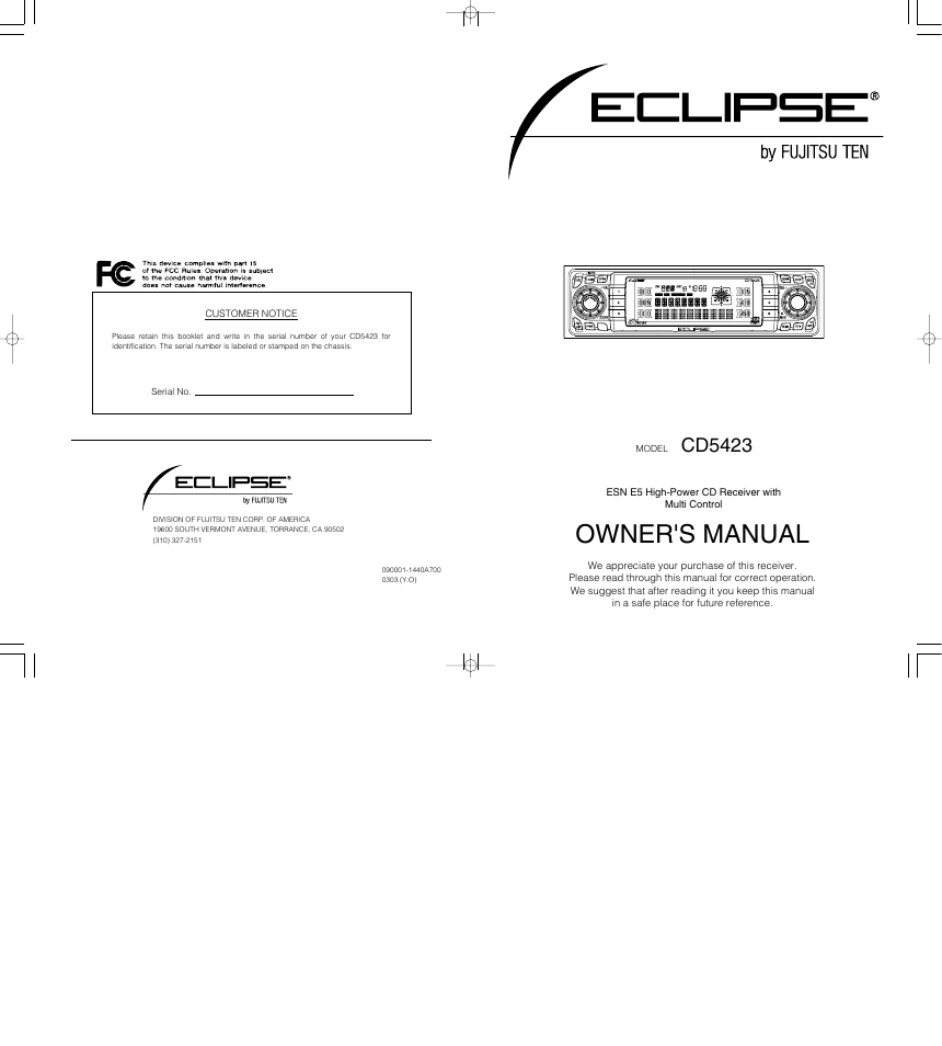 Eclipse - Fujitsu Ten CD5423 User Manual | 96 pages