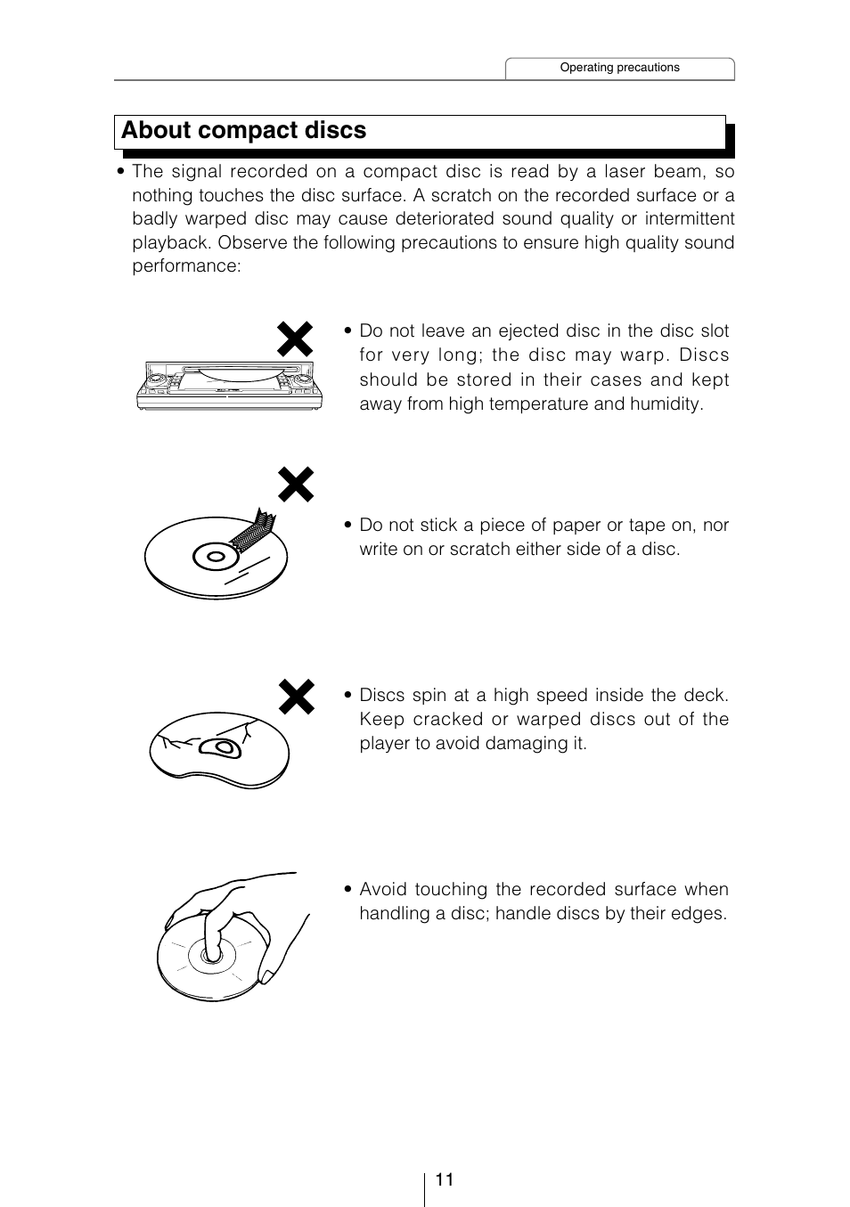 About compact discs | Eclipse - Fujitsu Ten CD5423 User Manual | Page 11 / 96