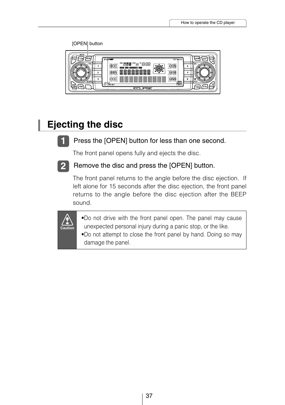 Ejecting the disc | Eclipse - Fujitsu Ten CD5423 User Manual | Page 37 / 96