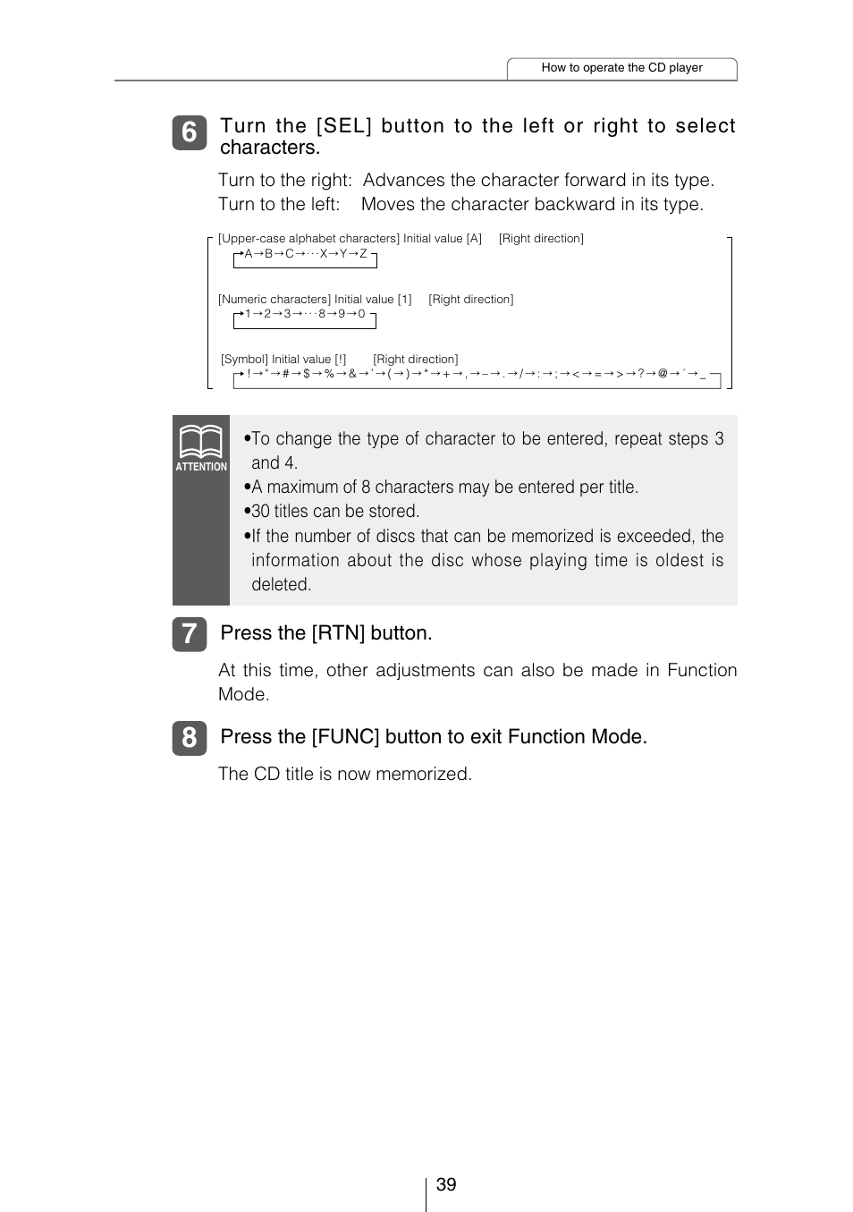 Press the [rtn] button, Press the [func] button to exit function mode | Eclipse - Fujitsu Ten CD5423 User Manual | Page 39 / 96