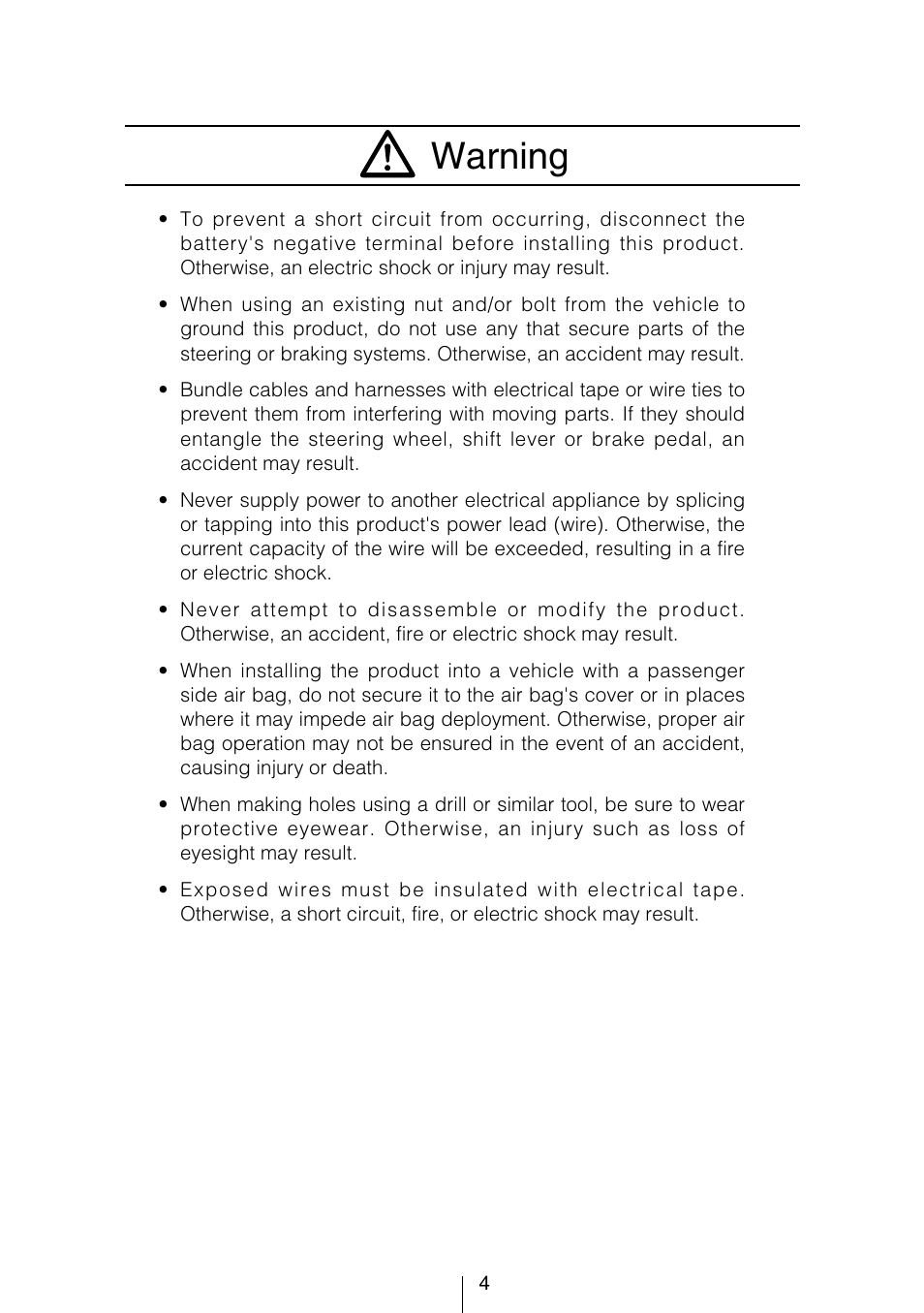 Warning | Eclipse - Fujitsu Ten CD5423 User Manual | Page 4 / 96