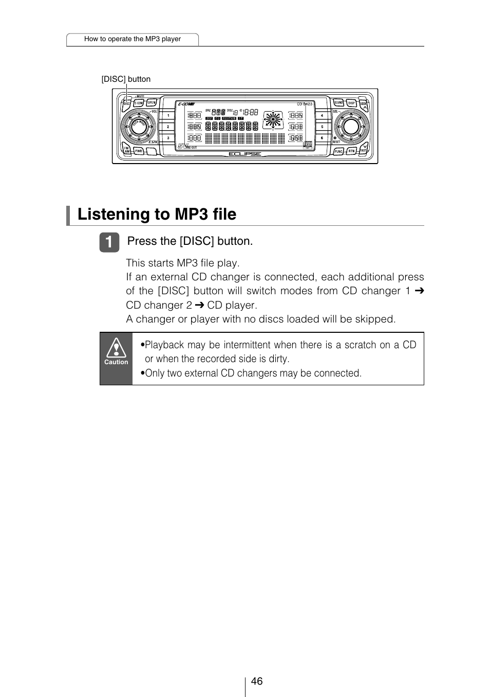 Listening to mp3 file | Eclipse - Fujitsu Ten CD5423 User Manual | Page 46 / 96