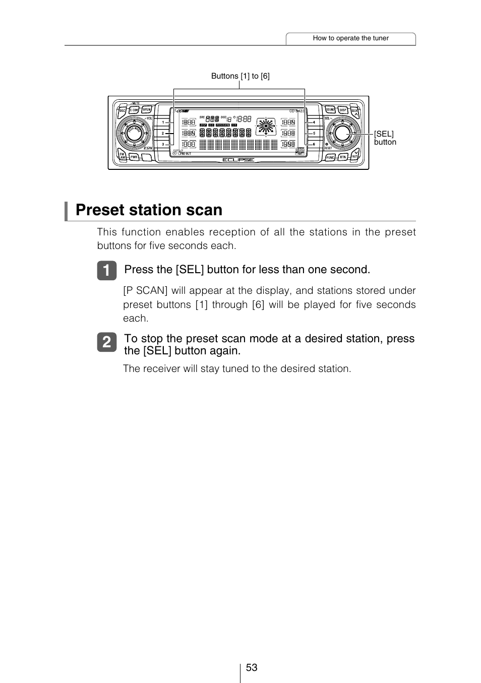 Preset station scan | Eclipse - Fujitsu Ten CD5423 User Manual | Page 53 / 96