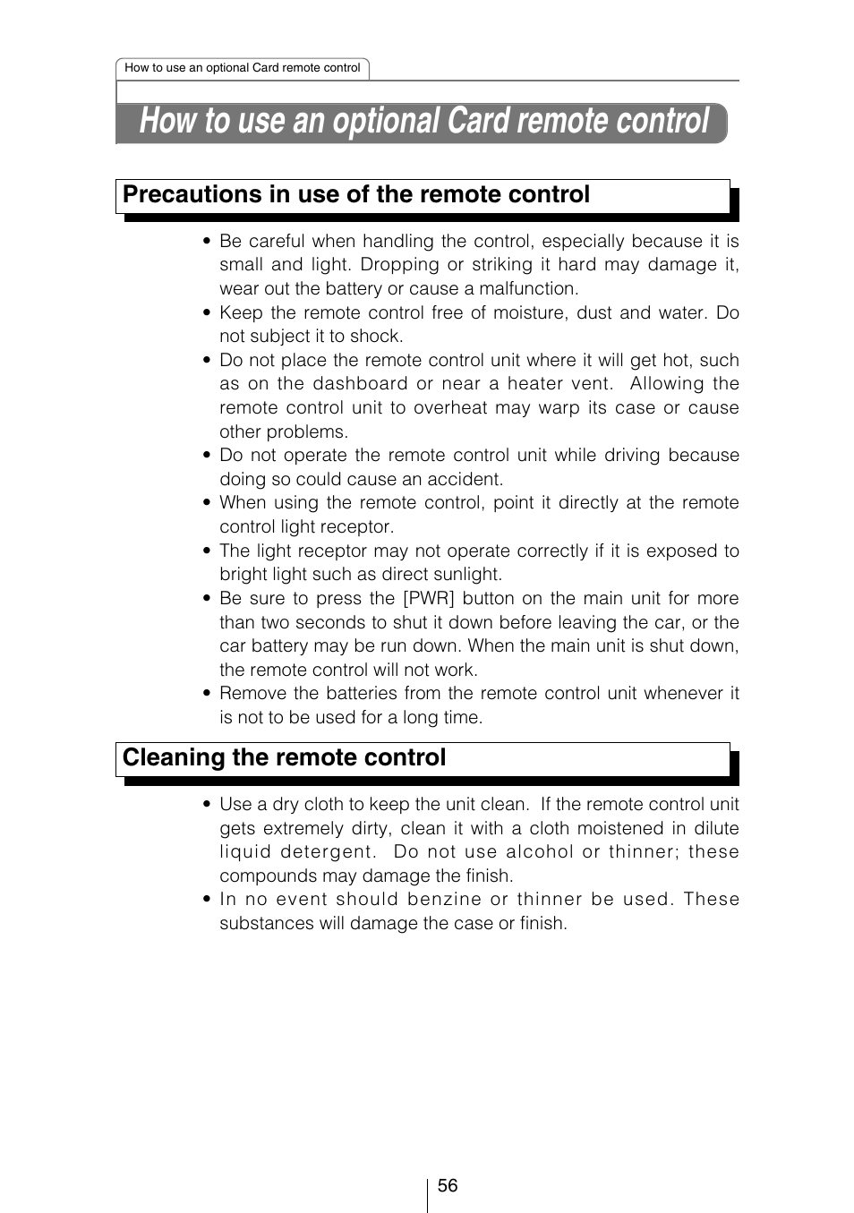 How to use an optional card remote control | Eclipse - Fujitsu Ten CD5423 User Manual | Page 56 / 96