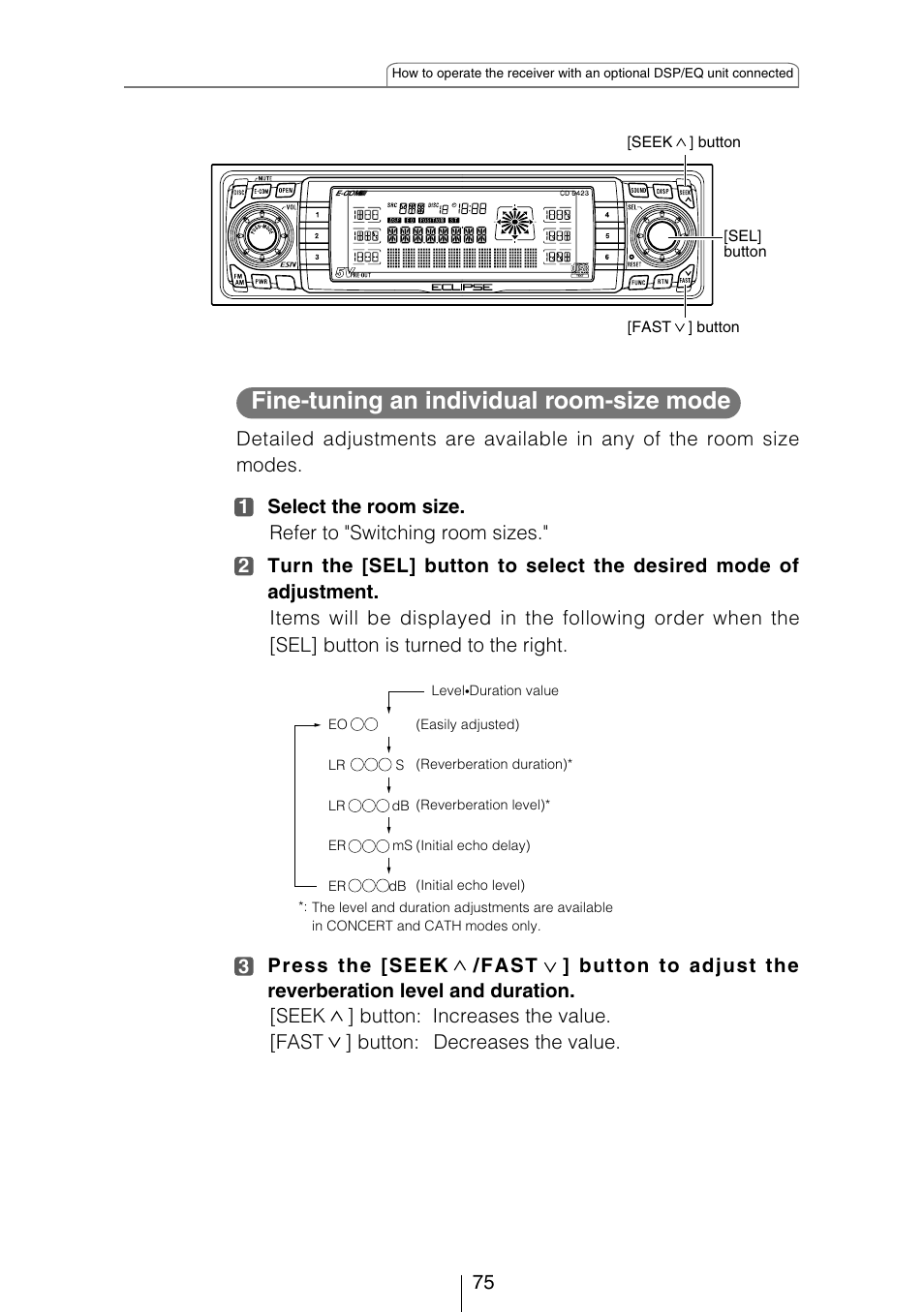 Fine-tuning an individual room-size mode | Eclipse - Fujitsu Ten CD5423 User Manual | Page 75 / 96