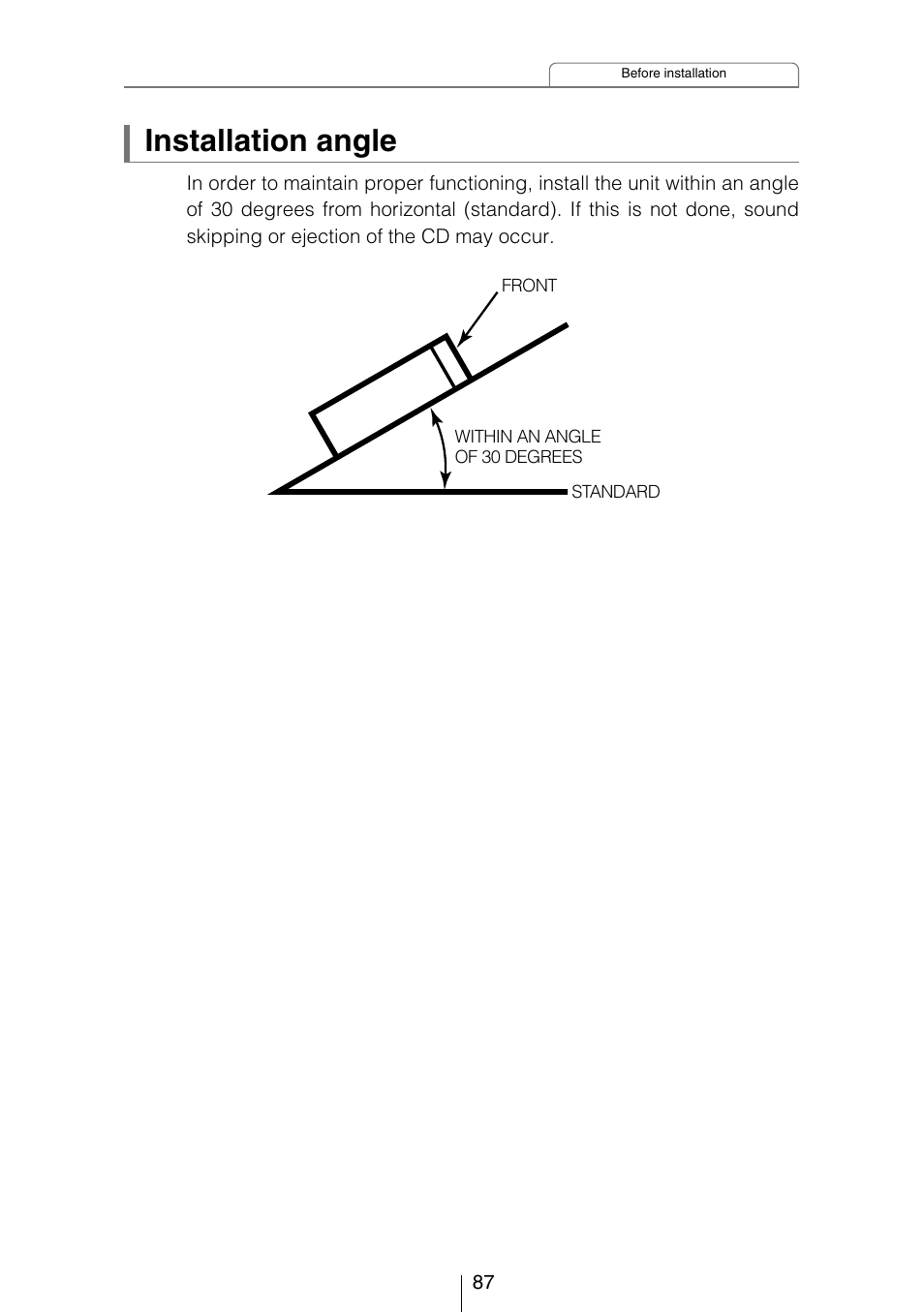 Installation angle | Eclipse - Fujitsu Ten CD5423 User Manual | Page 87 / 96