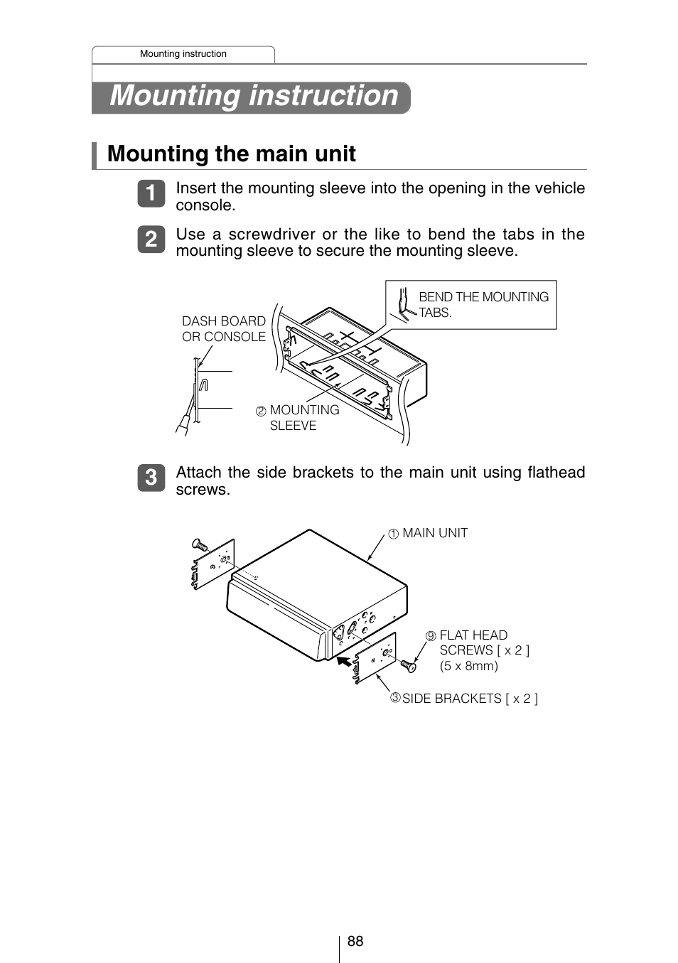 Mounting instruction, Mounting the main unit | Eclipse - Fujitsu Ten CD5423 User Manual | Page 88 / 96