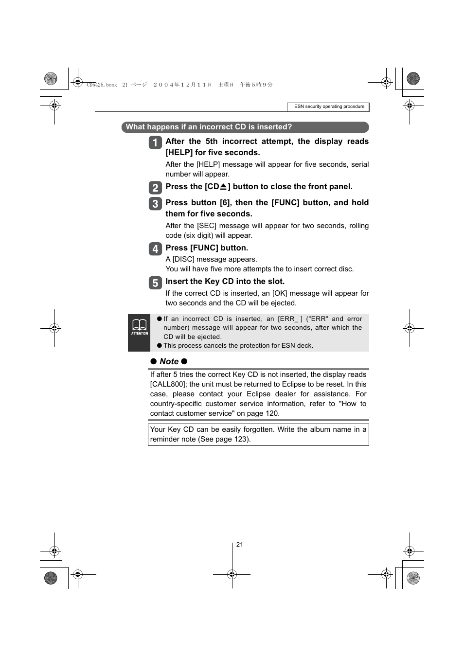 Eclipse - Fujitsu Ten CD5425 User Manual | Page 21 / 124