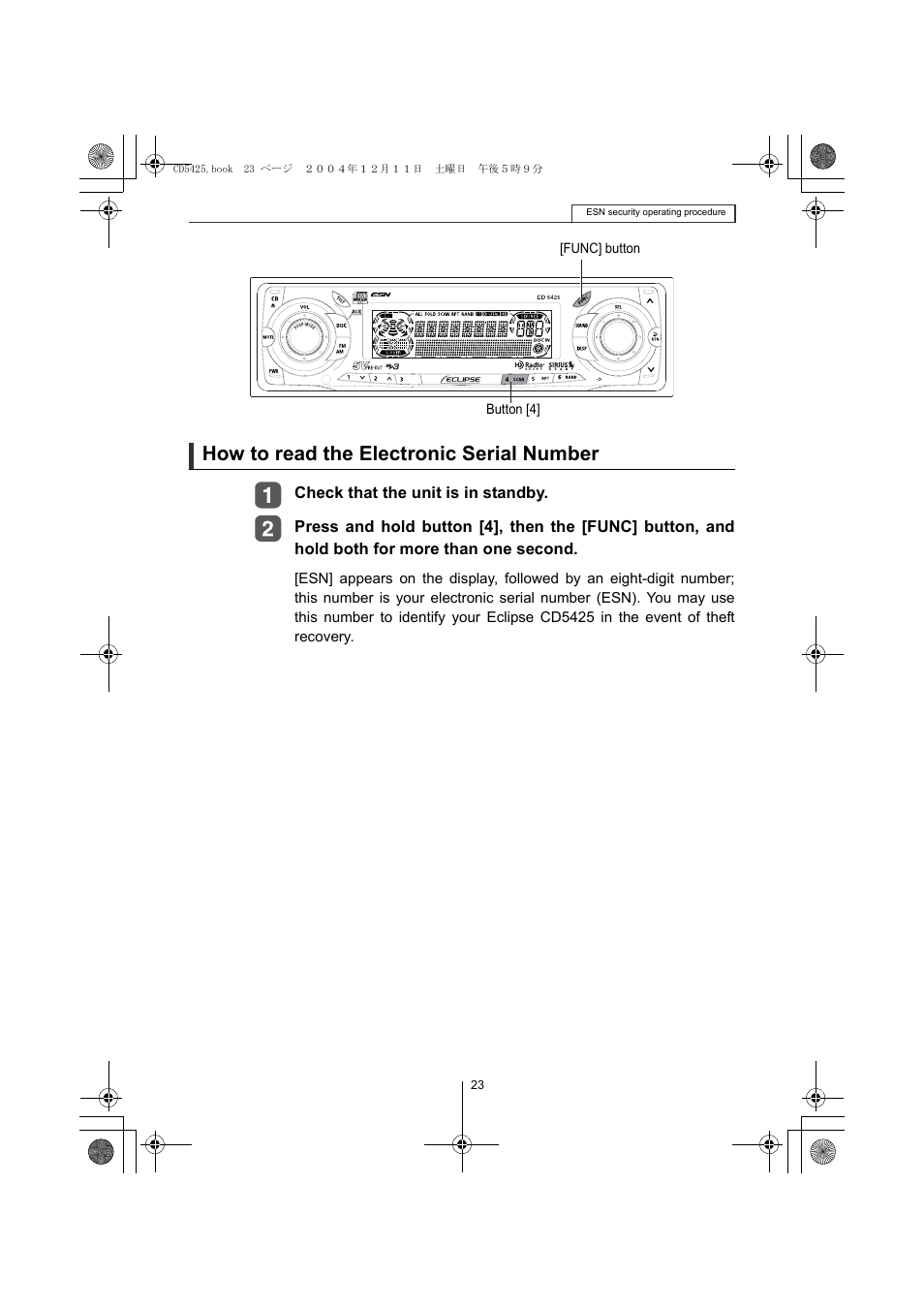 How to read the electronic serial number | Eclipse - Fujitsu Ten CD5425 User Manual | Page 23 / 124