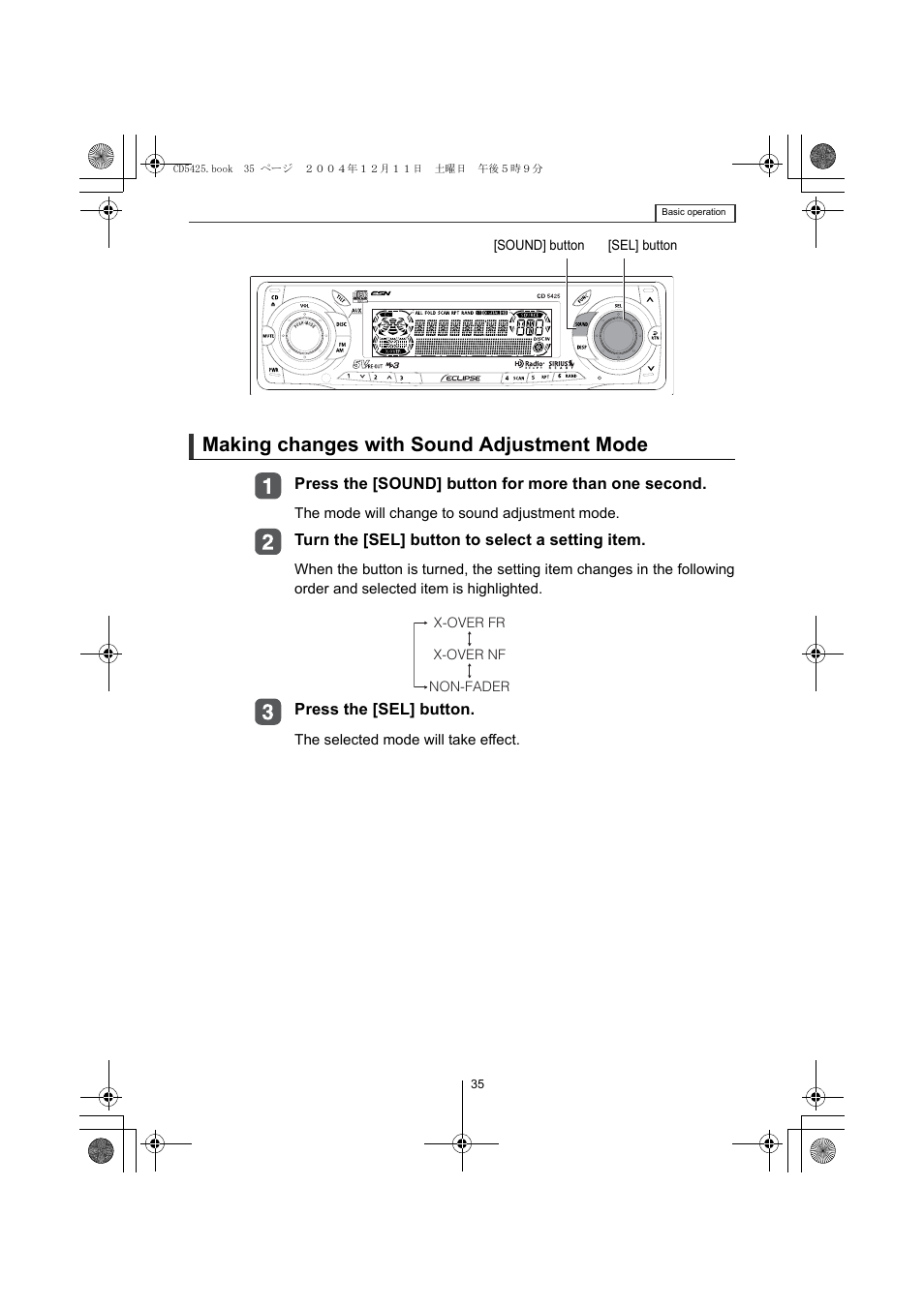 Making changes with sound adjustment mode | Eclipse - Fujitsu Ten CD5425 User Manual | Page 35 / 124