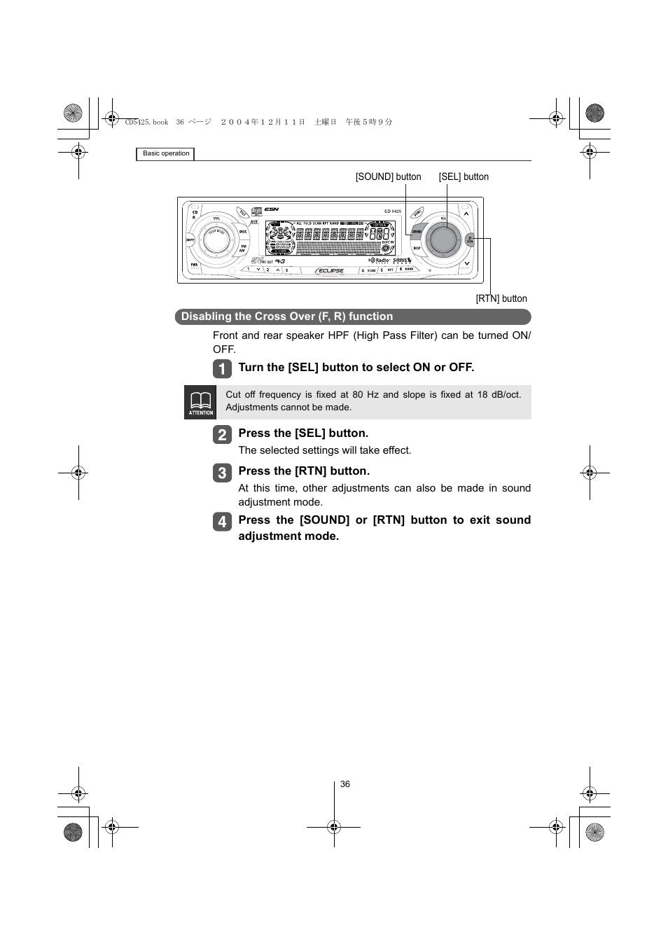 Eclipse - Fujitsu Ten CD5425 User Manual | Page 36 / 124
