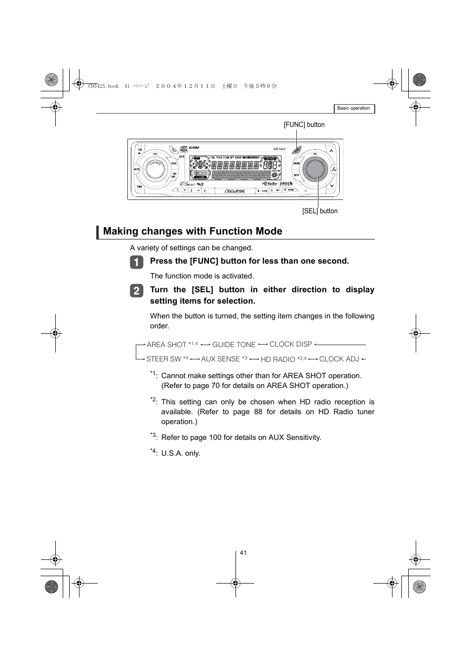 Making changes with function mode | Eclipse - Fujitsu Ten CD5425 User Manual | Page 41 / 124