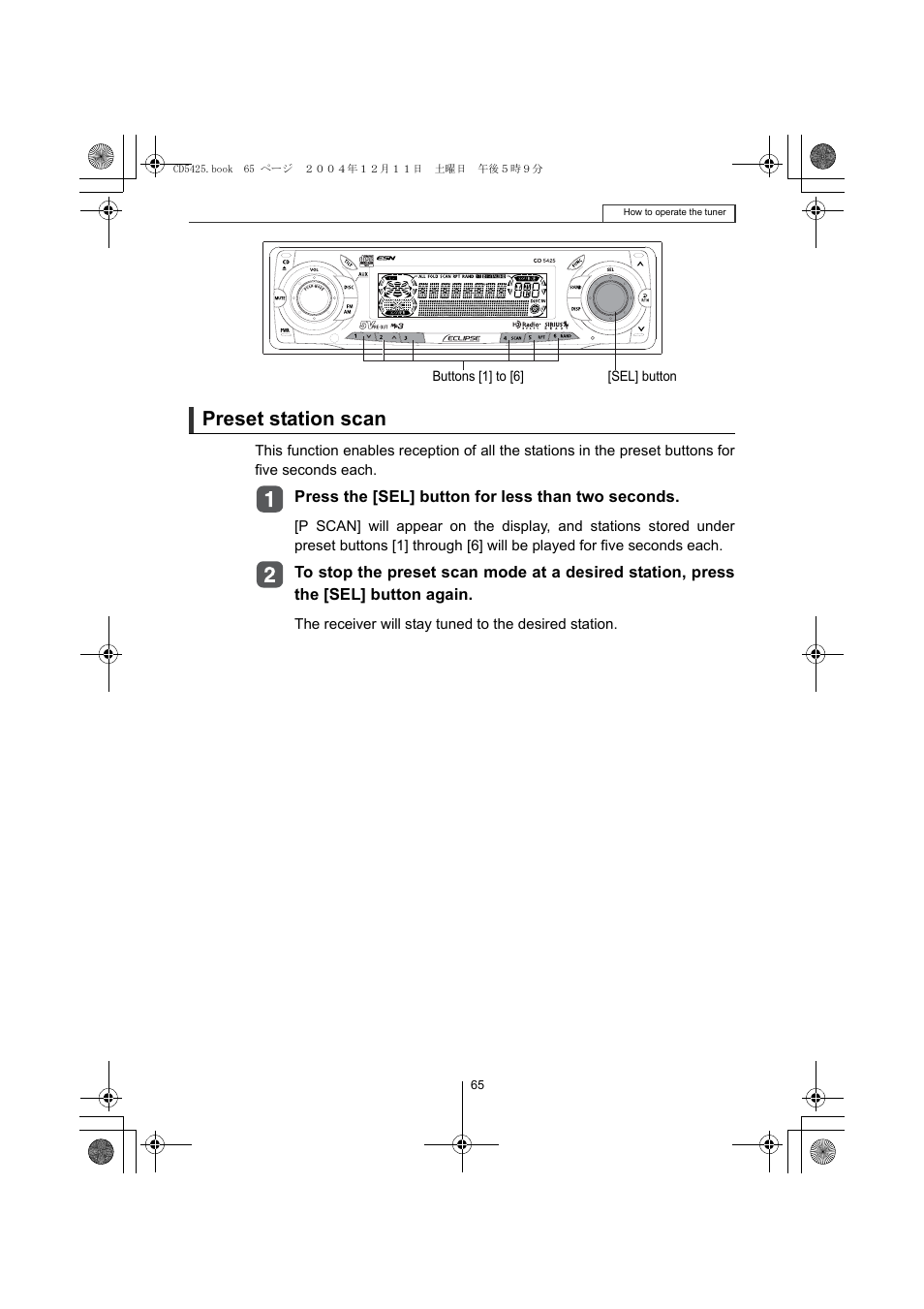 Preset station scan | Eclipse - Fujitsu Ten CD5425 User Manual | Page 65 / 124