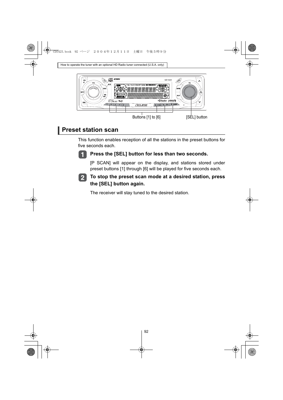 Preset station scan | Eclipse - Fujitsu Ten CD5425 User Manual | Page 92 / 124