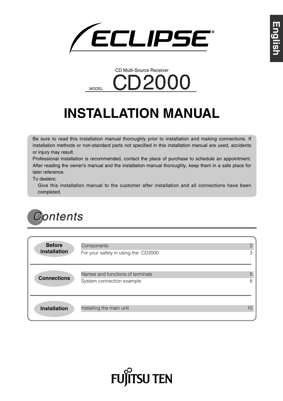 Eclipse - Fujitsu Ten CD2000 User Manual | 36 pages