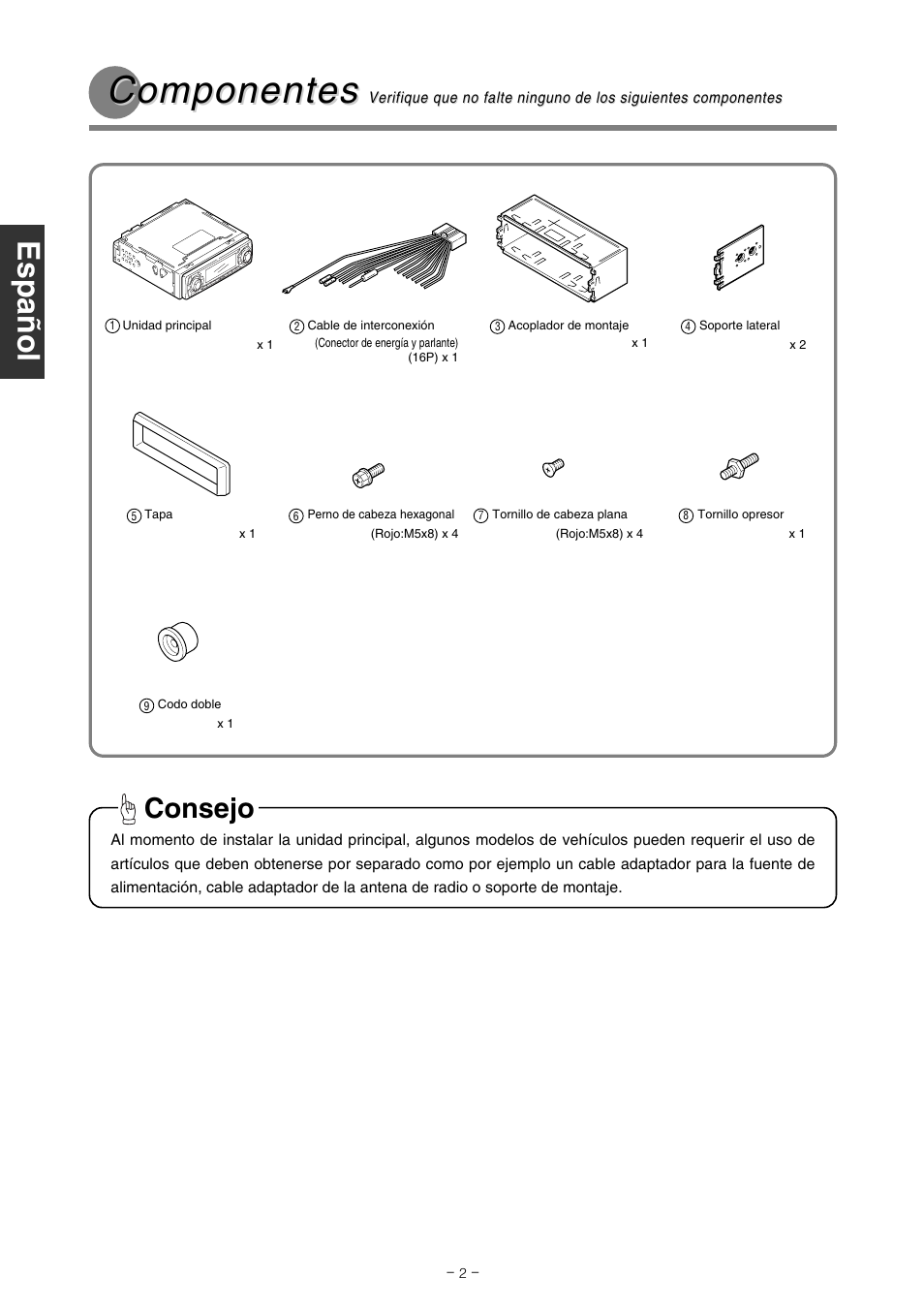 Componentes, Consejo | Eclipse - Fujitsu Ten CD2000 User Manual | Page 14 / 36