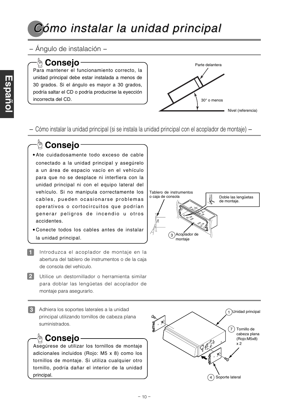Cómo instalar la unidad pr, Cómo instalar la unidad pr incipal incipal, Consejo | Eclipse - Fujitsu Ten CD2000 User Manual | Page 22 / 36