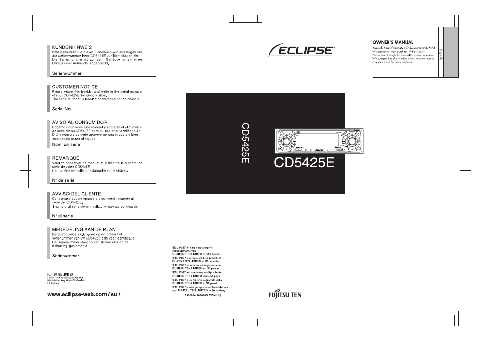 Eclipse - Fujitsu Ten CD5425E User Manual | 62 pages