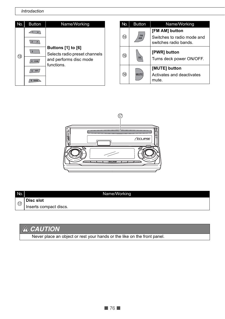 Caution | Eclipse - Fujitsu Ten CD5425E User Manual | Page 12 / 62