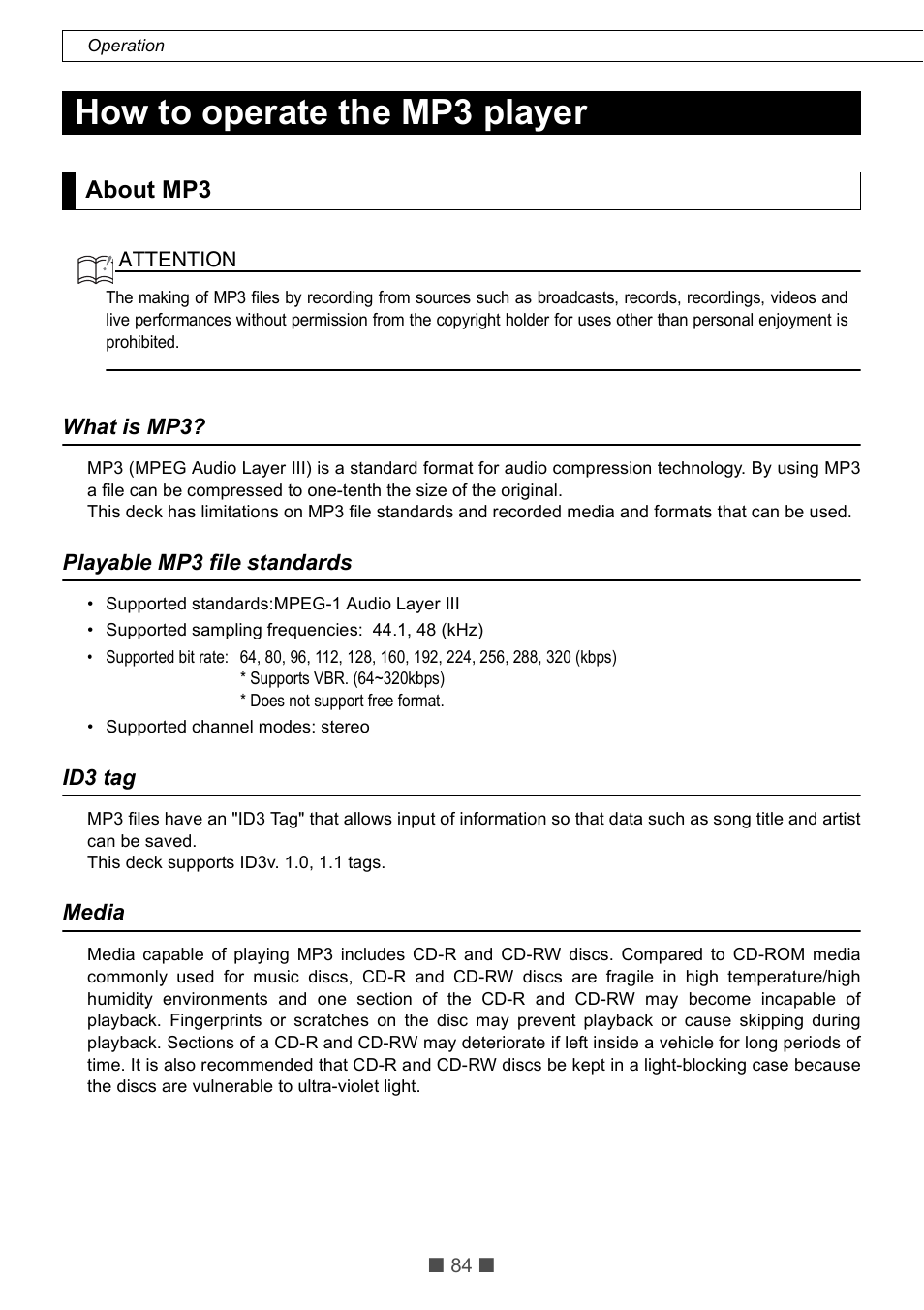 How to operate the mp3 player, About mp3 | Eclipse - Fujitsu Ten CD5425E User Manual | Page 20 / 62