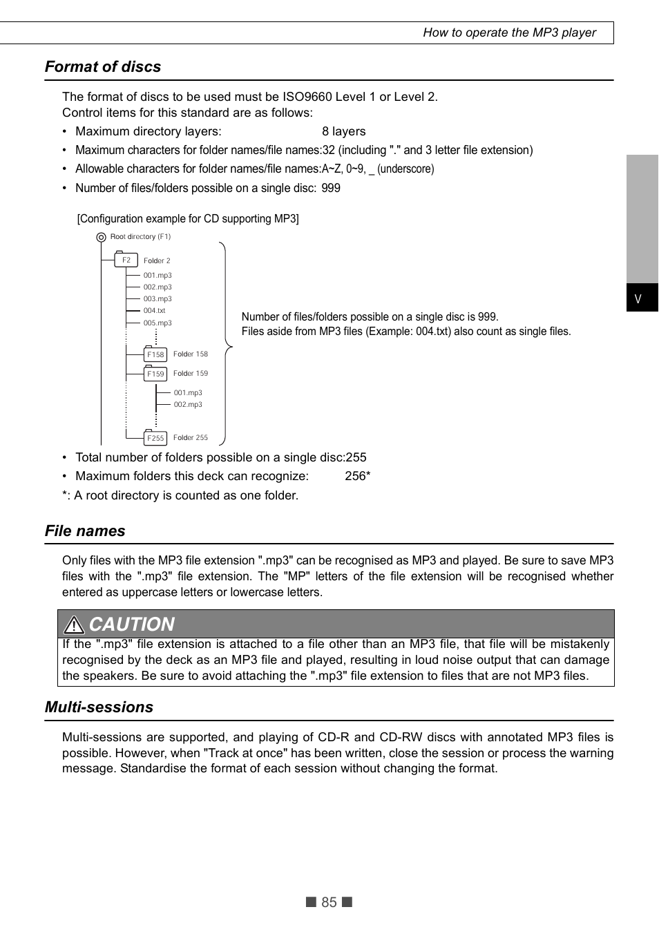 Caution, Format of discs, File names | Multi-sessions | Eclipse - Fujitsu Ten CD5425E User Manual | Page 21 / 62