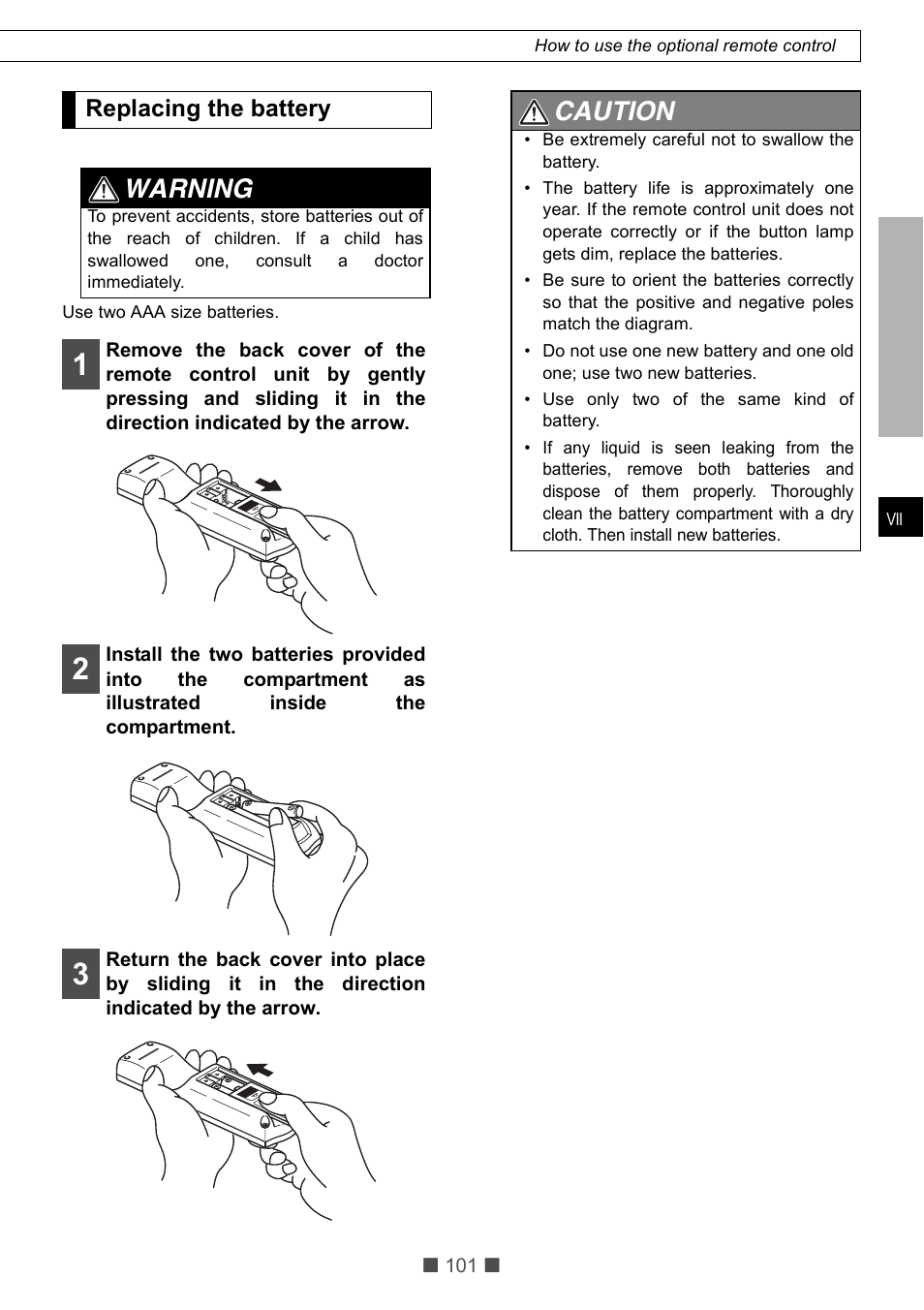 Warning, Caution, Replacing the battery | Eclipse - Fujitsu Ten CD5425E User Manual | Page 37 / 62