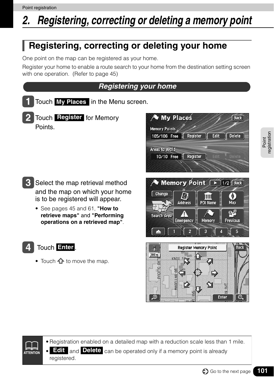Registering, correcting or deleting a memory point, Registering, correcting or deleting your home, Registering your home | Eclipse - Fujitsu Ten AVN6600 User Manual | Page 101 / 163