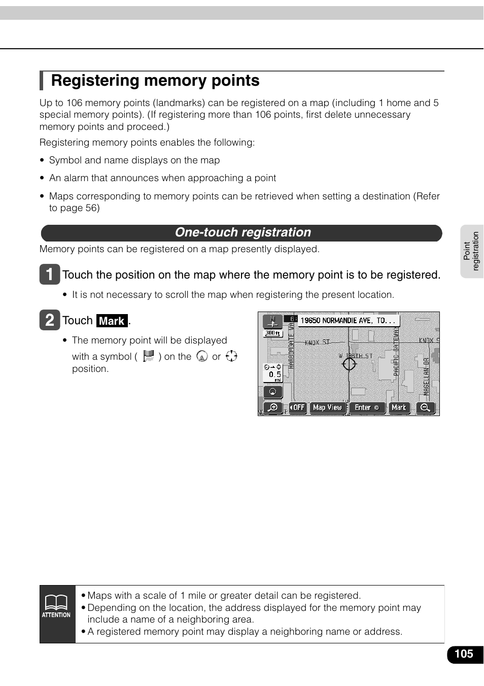 Registering memory points, One-touch registration | Eclipse - Fujitsu Ten AVN6600 User Manual | Page 105 / 163