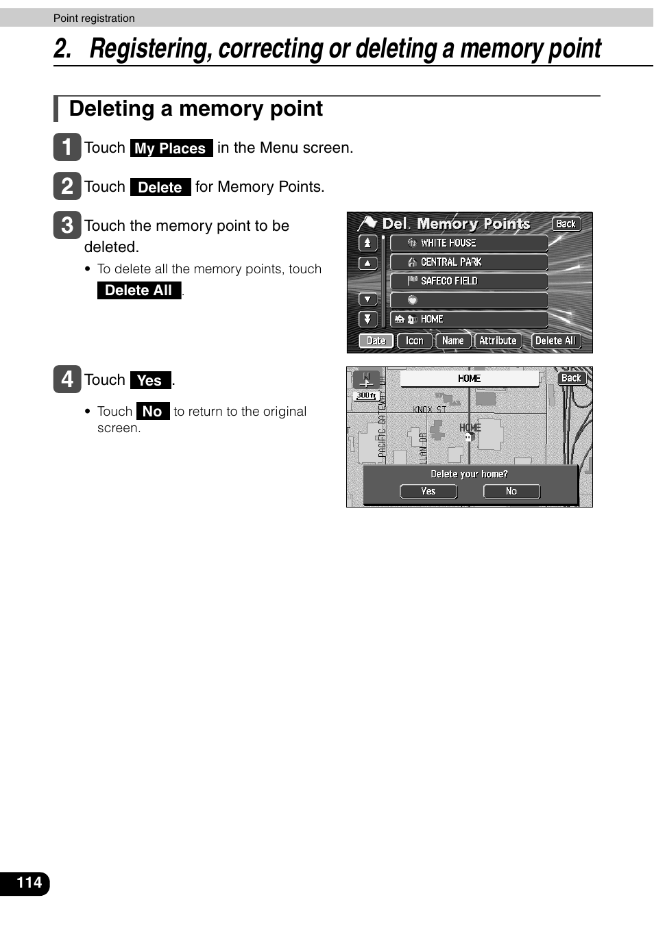 Deleting a memory point | Eclipse - Fujitsu Ten AVN6600 User Manual | Page 114 / 163