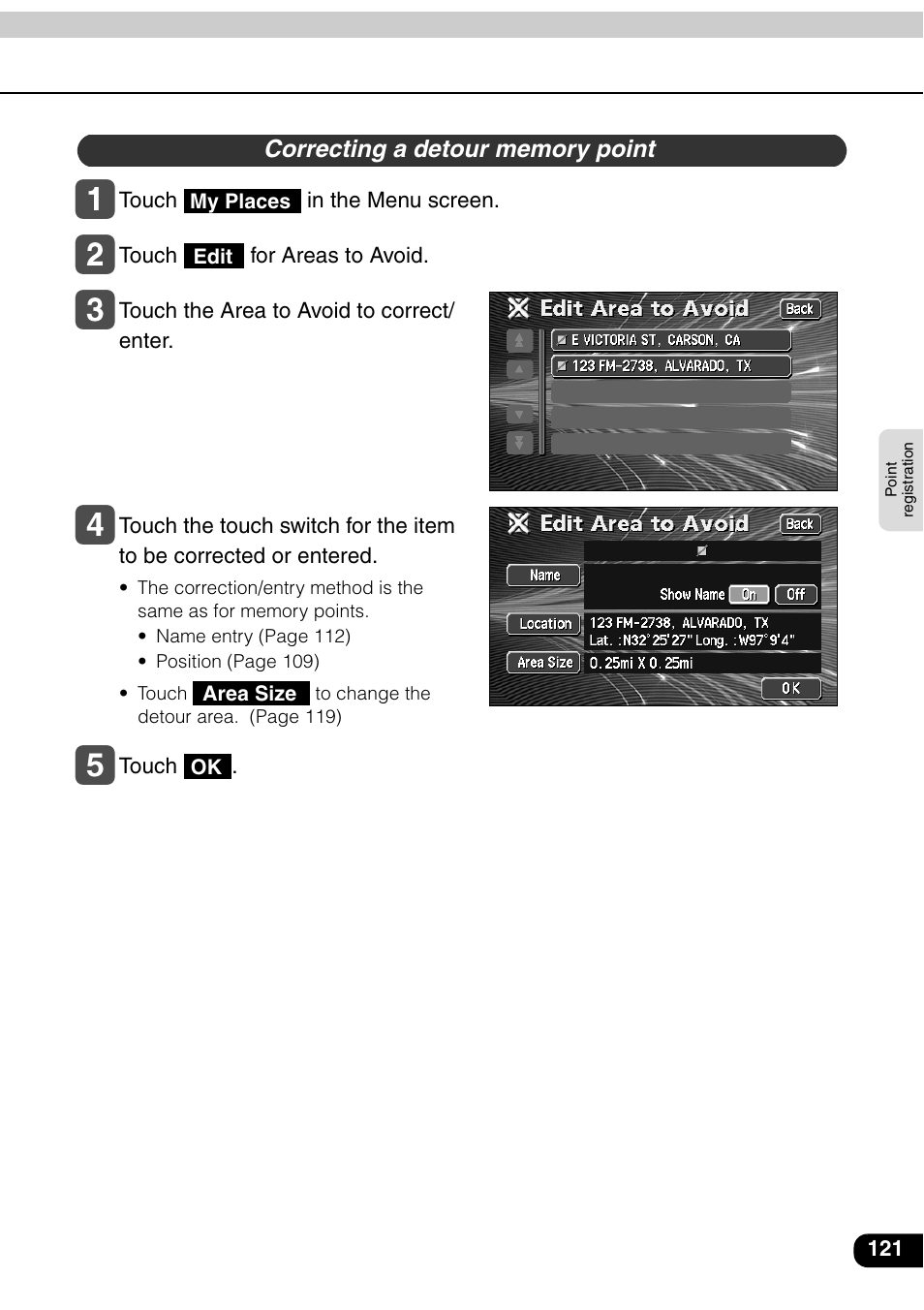 Correcting a detour memory point | Eclipse - Fujitsu Ten AVN6600 User Manual | Page 121 / 163