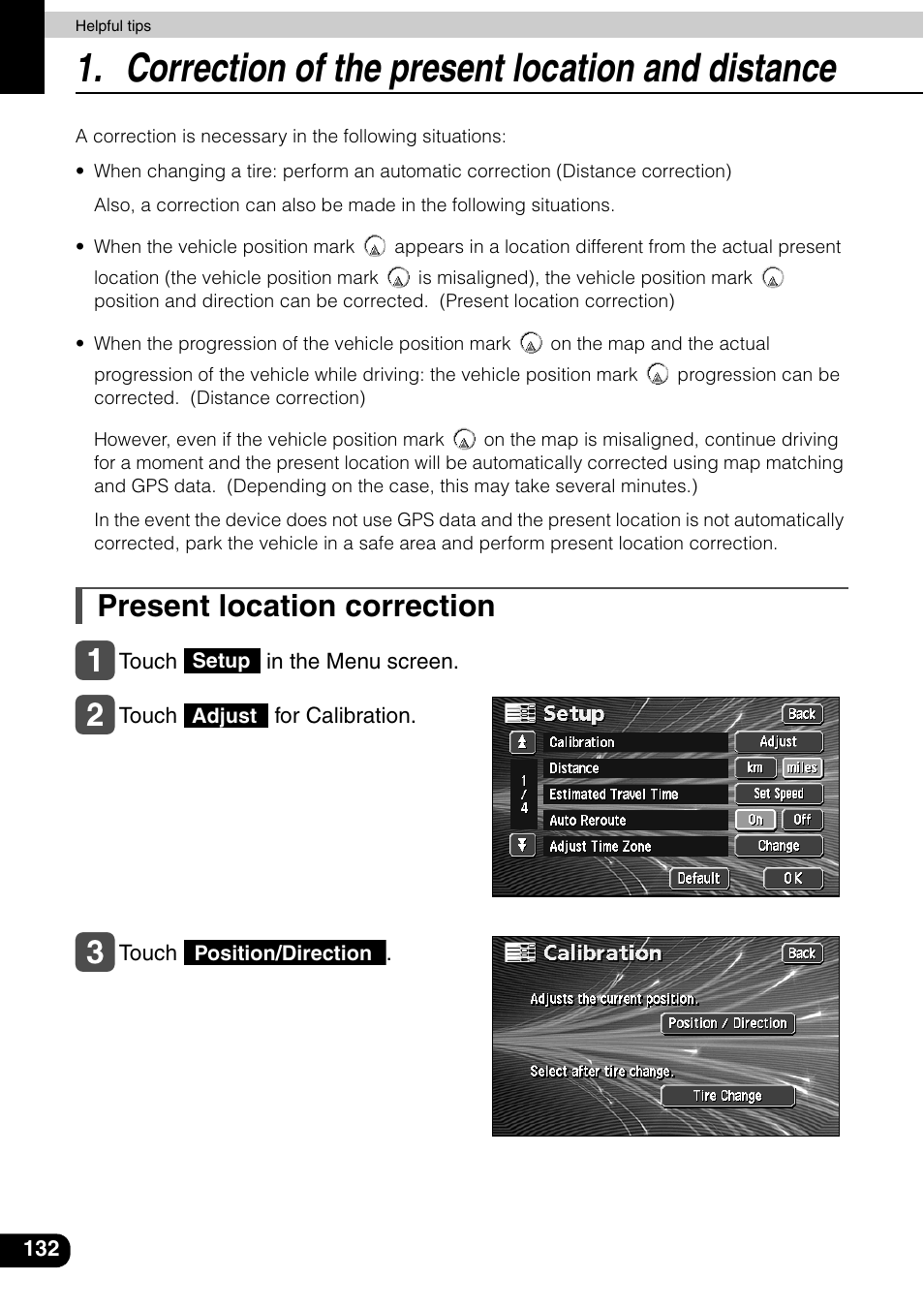 Correction of the present location and distance, Present location correction | Eclipse - Fujitsu Ten AVN6600 User Manual | Page 132 / 163