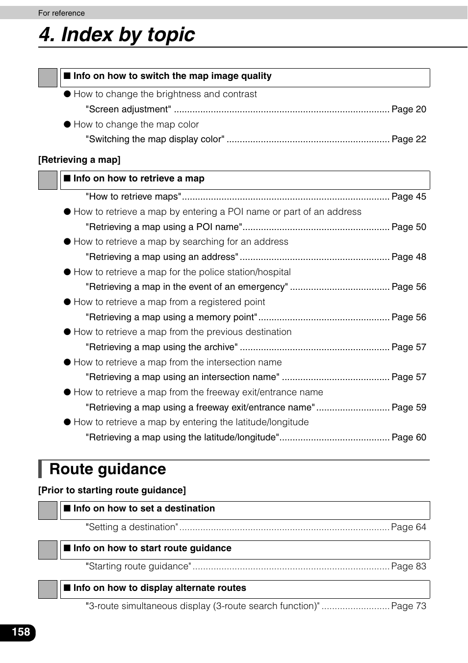 Route guidance, Index by topic | Eclipse - Fujitsu Ten AVN6600 User Manual | Page 158 / 163