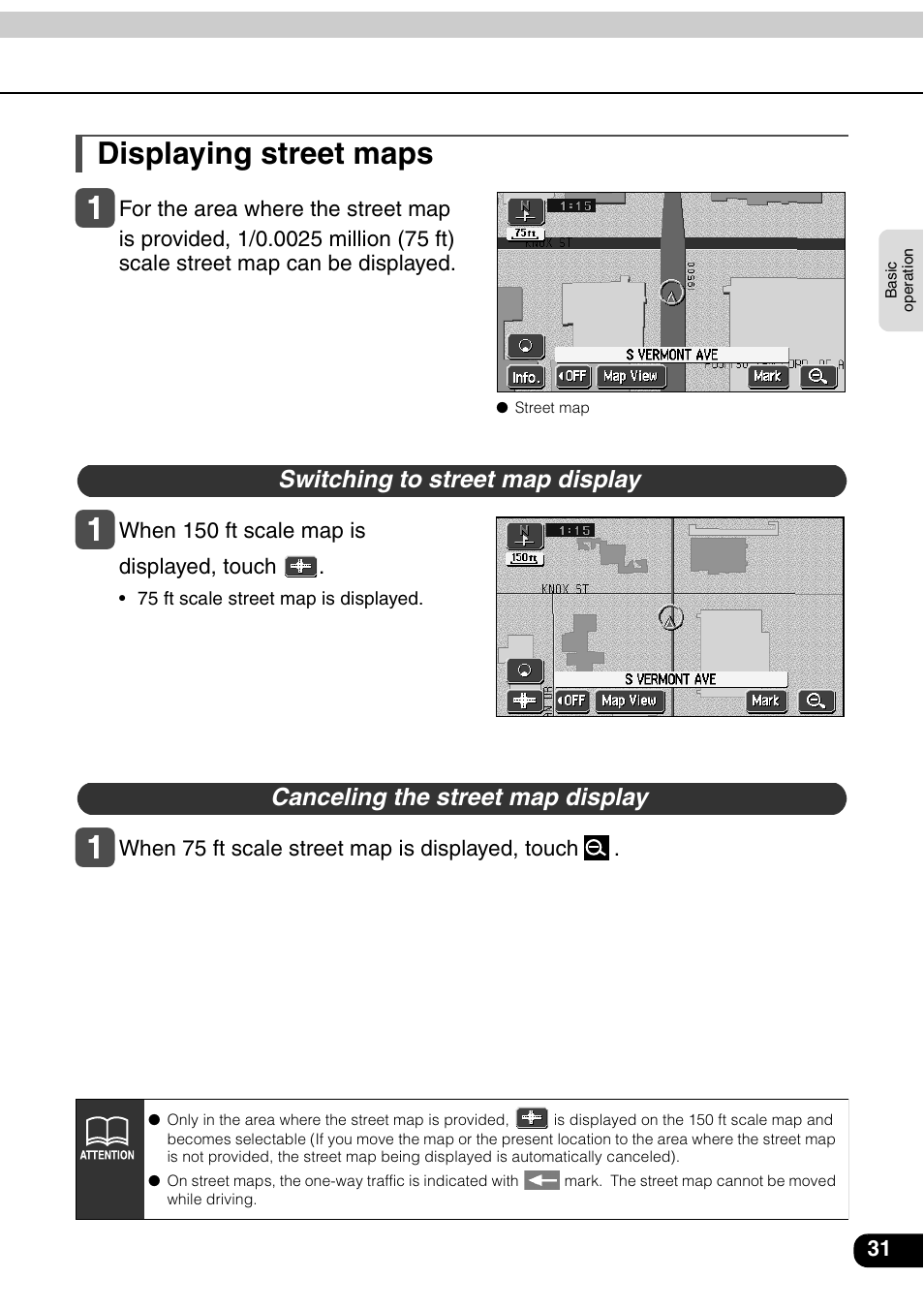 Displaying street maps, Switching to street map display, Canceling the street map display | Eclipse - Fujitsu Ten AVN6600 User Manual | Page 31 / 163