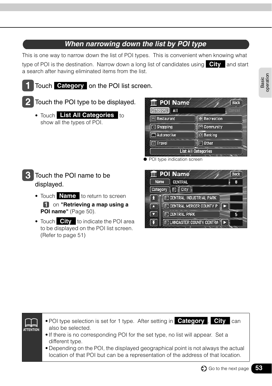 When narrowing down the list by poi type | Eclipse - Fujitsu Ten AVN6600 User Manual | Page 53 / 163