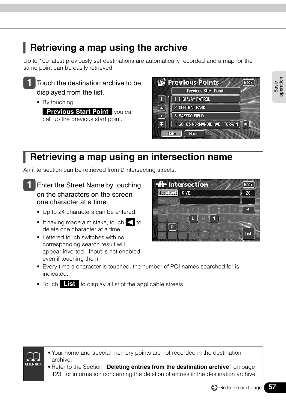 Retrieving a map using the archive, Retrieving a map using an intersection name, 57) [only for when a | Eclipse - Fujitsu Ten AVN6600 User Manual | Page 57 / 163