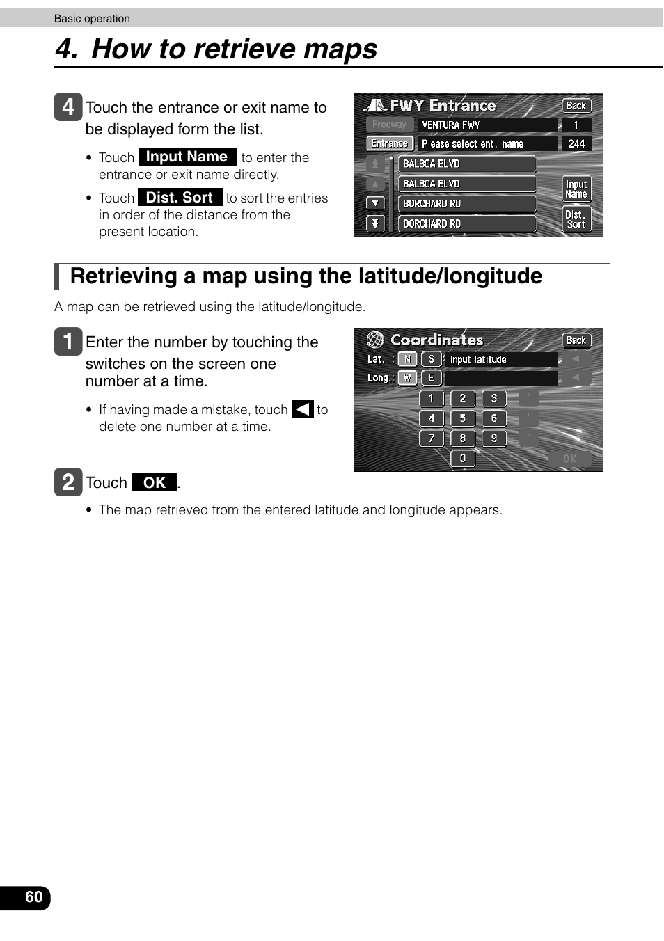 Retrieving a map using the latitude/longitude, How to retrieve maps | Eclipse - Fujitsu Ten AVN6600 User Manual | Page 60 / 163