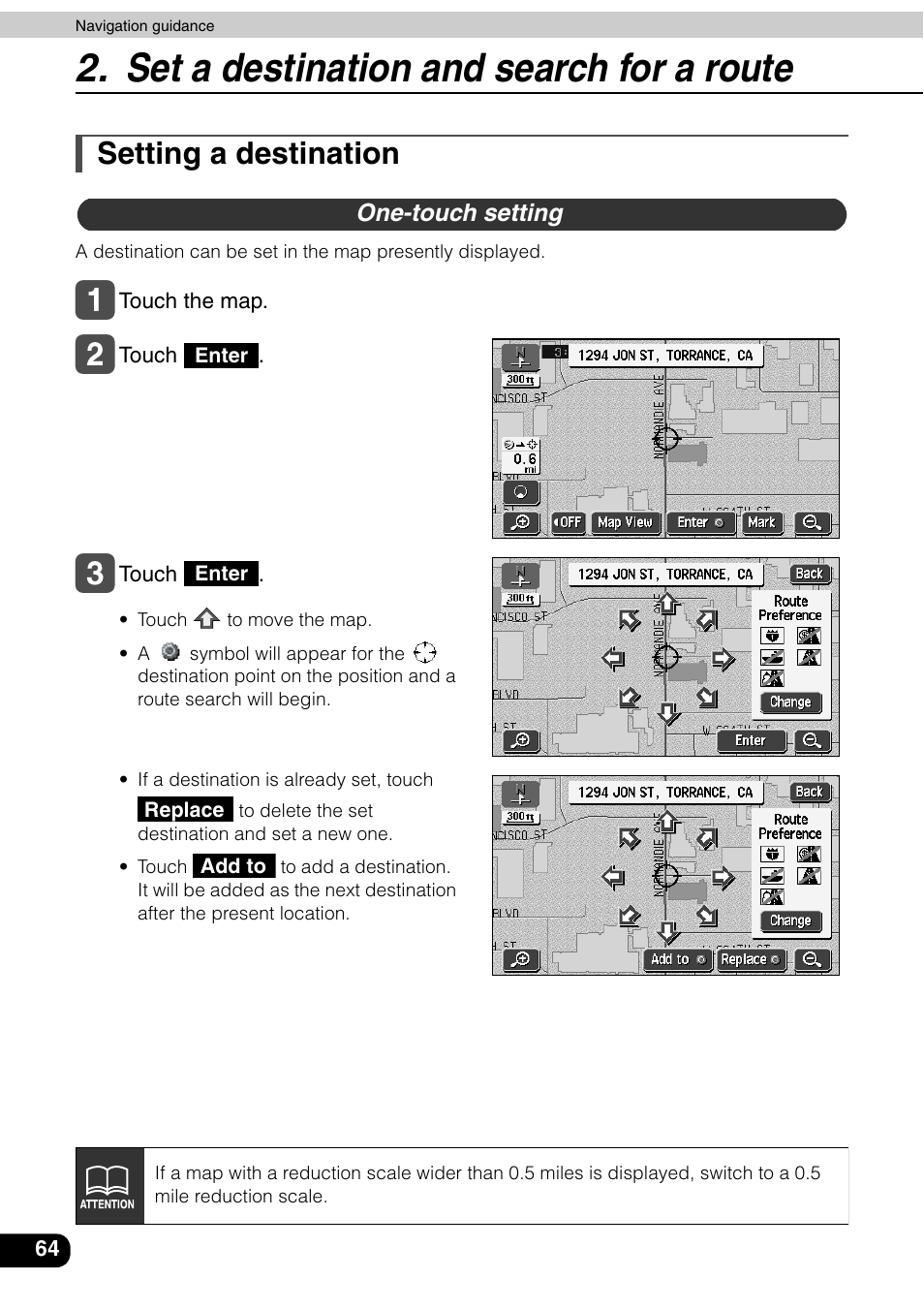 Setting a destination, One-touch setting, Set a destination and search for a route | Eclipse - Fujitsu Ten AVN6600 User Manual | Page 64 / 163