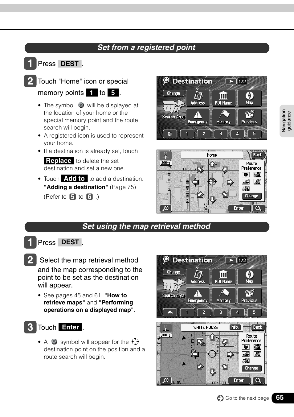 Set from a registered point, Set using the map retrieval method | Eclipse - Fujitsu Ten AVN6600 User Manual | Page 65 / 163