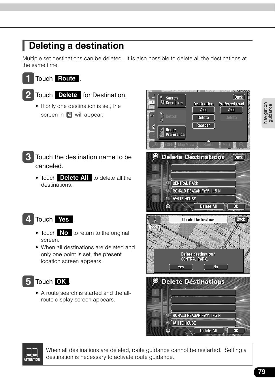 Deleting a destination | Eclipse - Fujitsu Ten AVN6600 User Manual | Page 79 / 163
