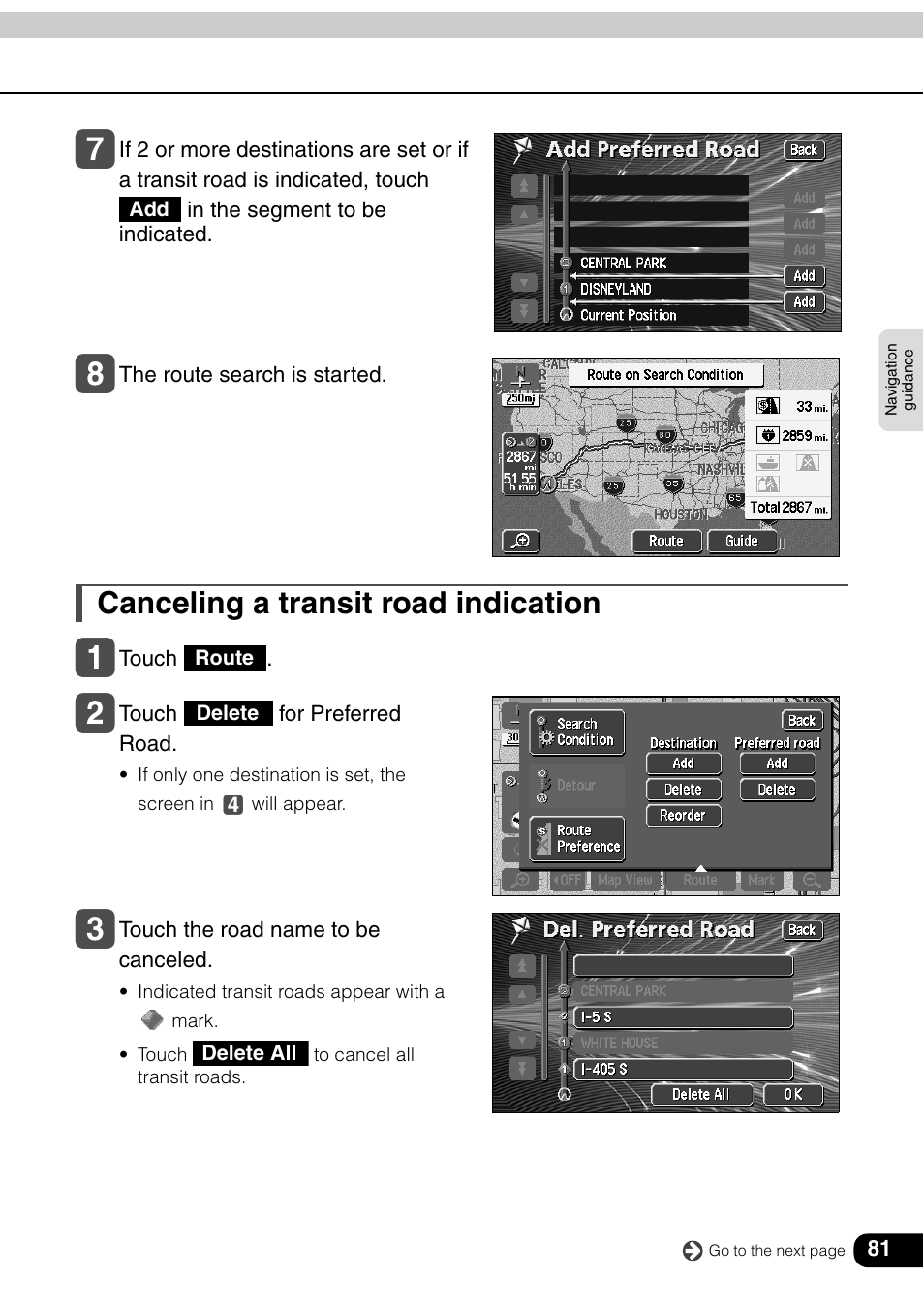 Canceling a transit road indication, Indicat | Eclipse - Fujitsu Ten AVN6600 User Manual | Page 81 / 163