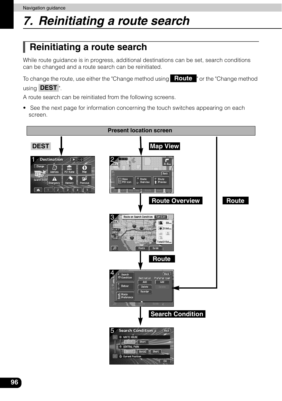 Reinitiating a route search, Refer to the section "reinitiating a route search | Eclipse - Fujitsu Ten AVN6600 User Manual | Page 96 / 163