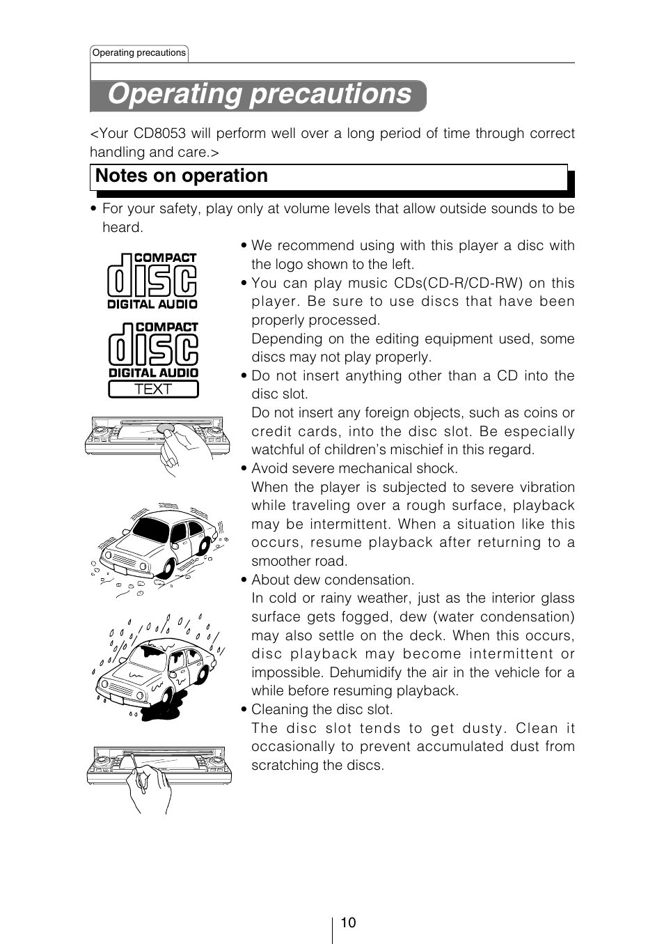 Operating precautions | Eclipse - Fujitsu Ten CD8053 User Manual | Page 10 / 132