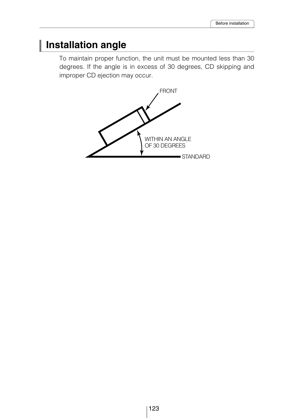 Installation angle | Eclipse - Fujitsu Ten CD8053 User Manual | Page 123 / 132