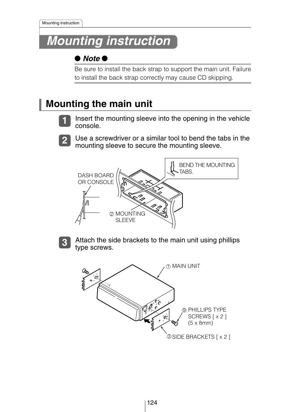 Mounting instruction, Mounting the main unit | Eclipse - Fujitsu Ten CD8053 User Manual | Page 124 / 132