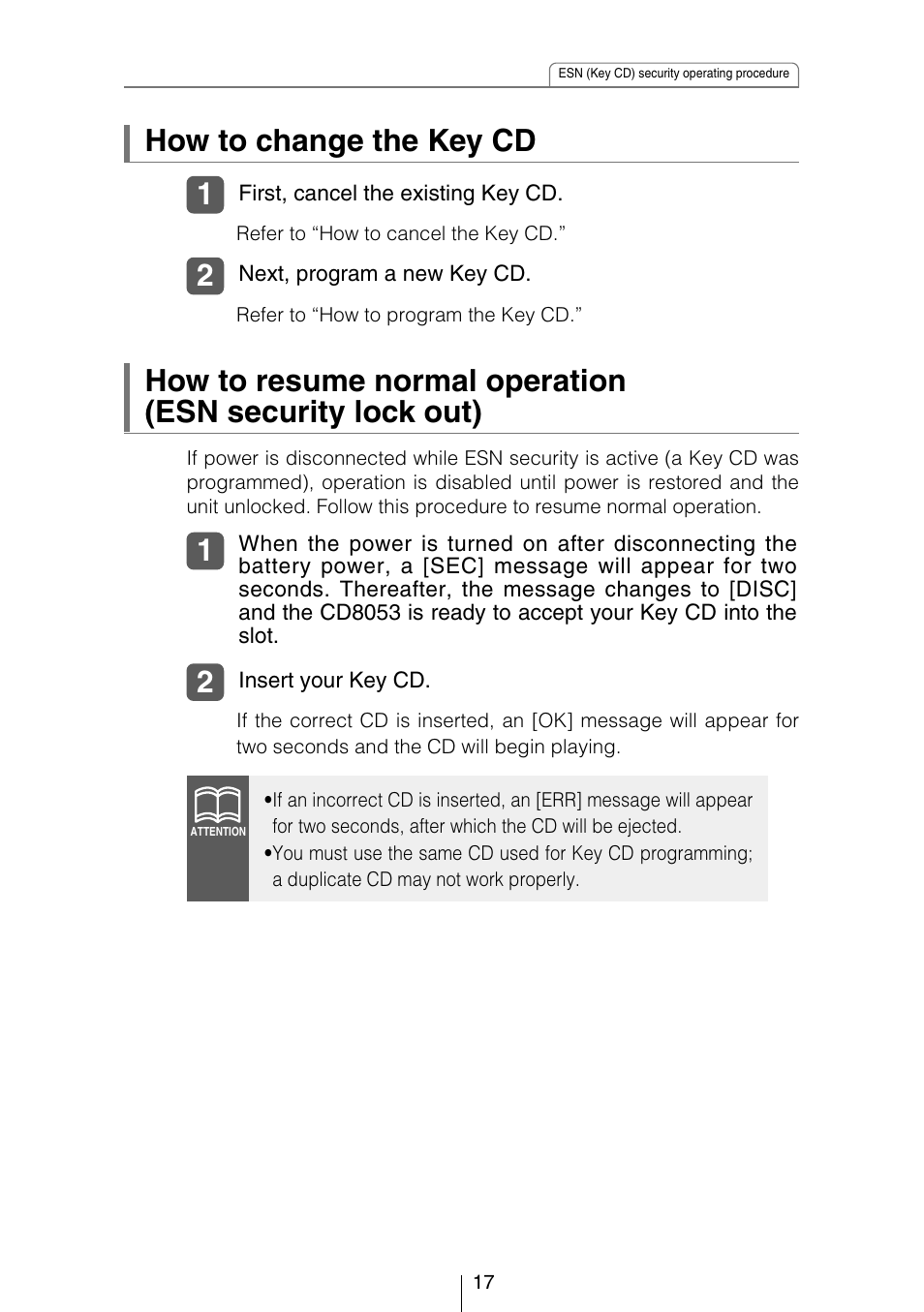 How to change the key cd | Eclipse - Fujitsu Ten CD8053 User Manual | Page 17 / 132