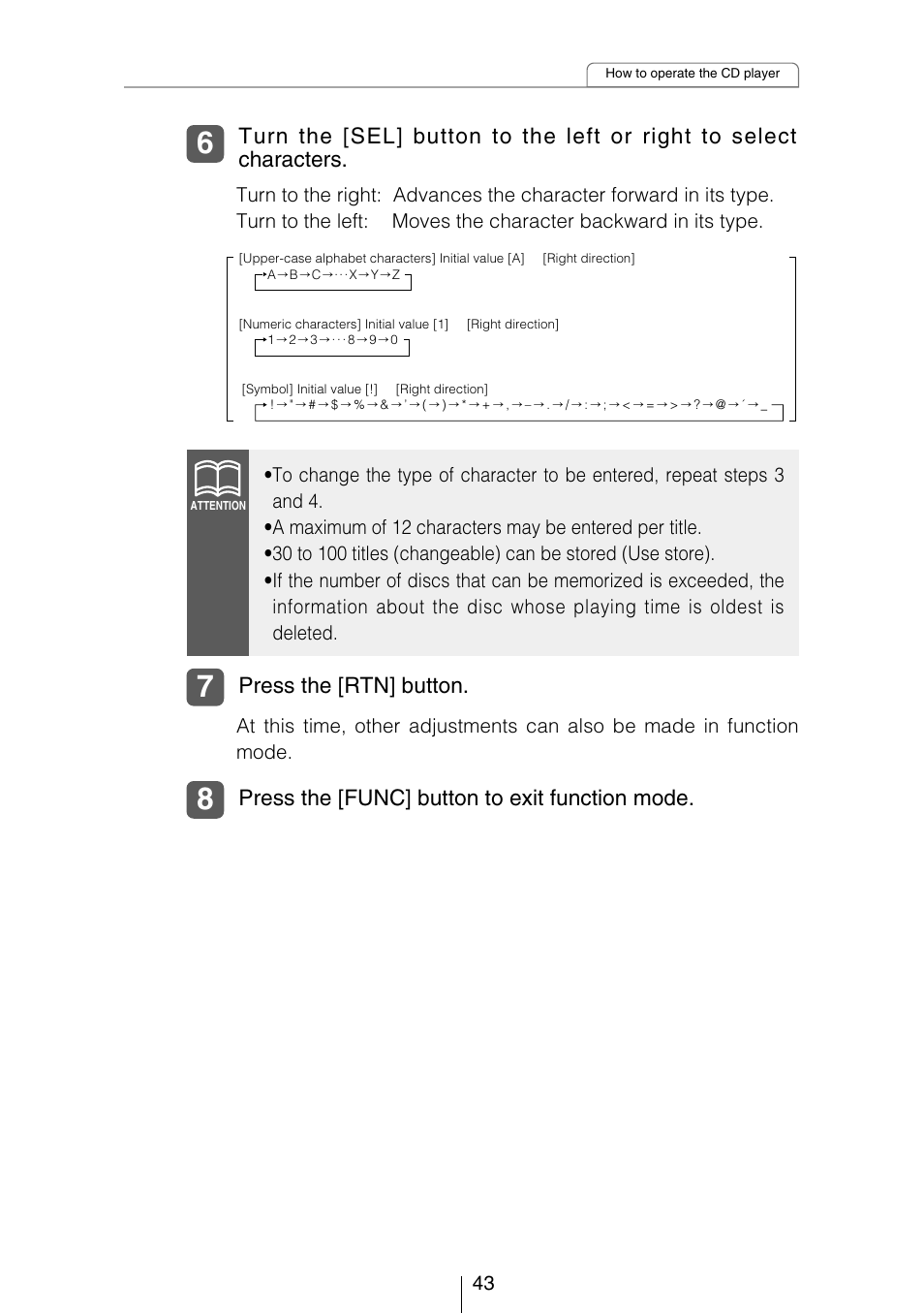 Press the [rtn] button, Press the [func] button to exit function mode | Eclipse - Fujitsu Ten CD8053 User Manual | Page 43 / 132