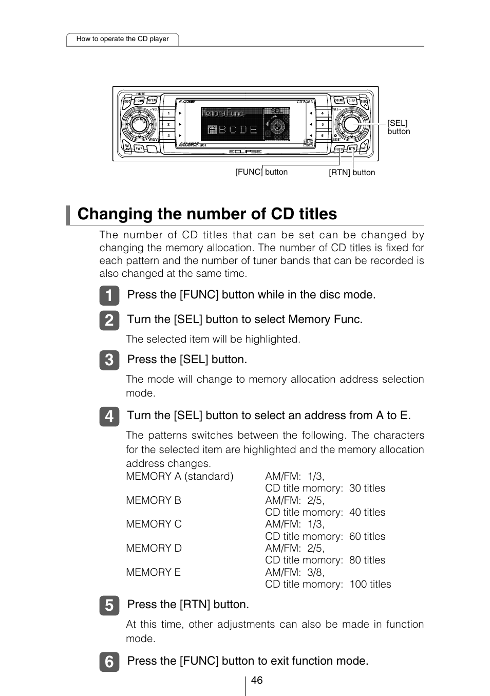 Changing the number of cd titles | Eclipse - Fujitsu Ten CD8053 User Manual | Page 46 / 132