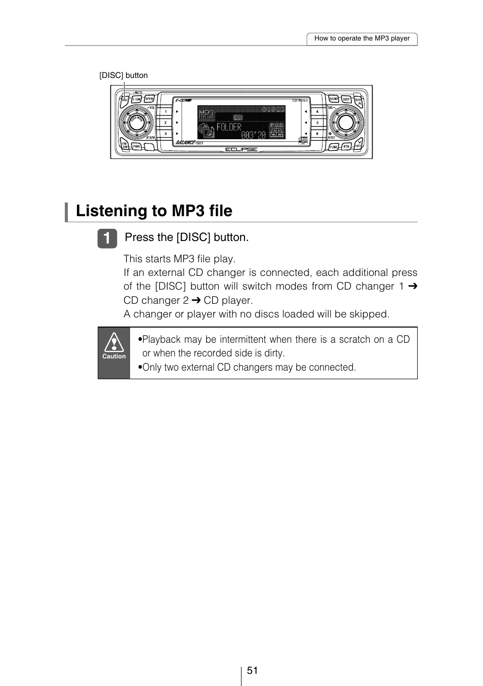 Listening to mp3 file | Eclipse - Fujitsu Ten CD8053 User Manual | Page 51 / 132